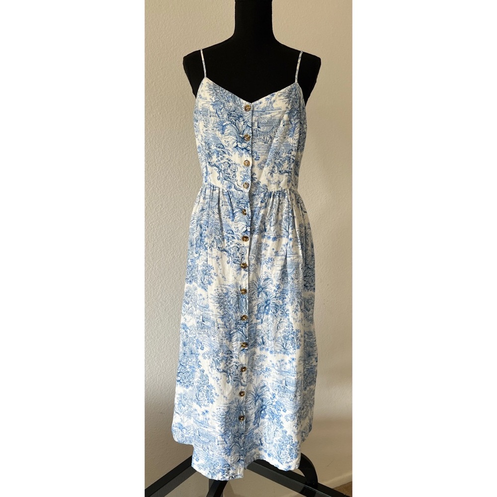 Blue & White A-Line Linen Dress